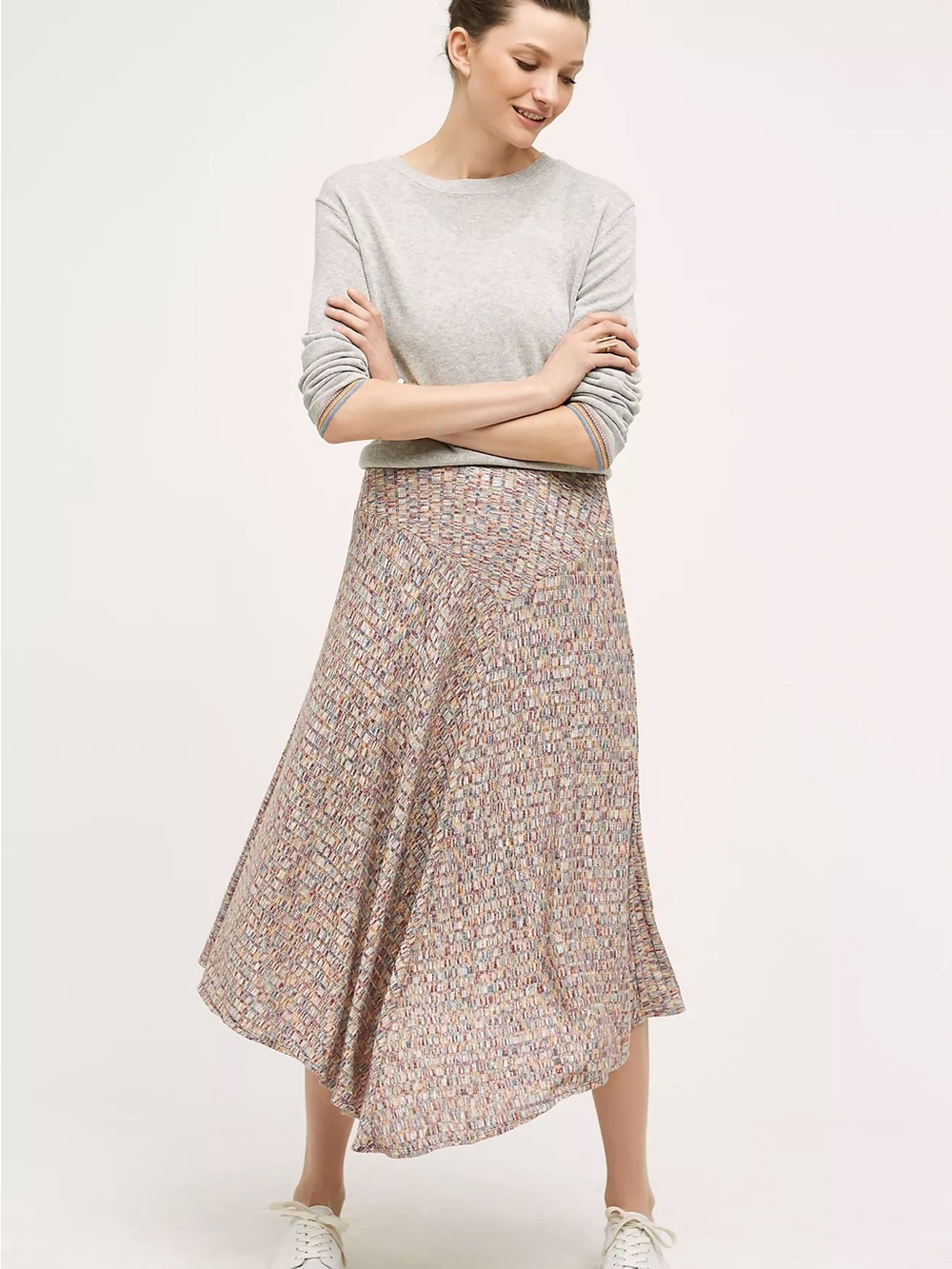 Anthropologie Vanessa Virginia Knit Skirt Asymmetric Midi Chevron Multicolor Med